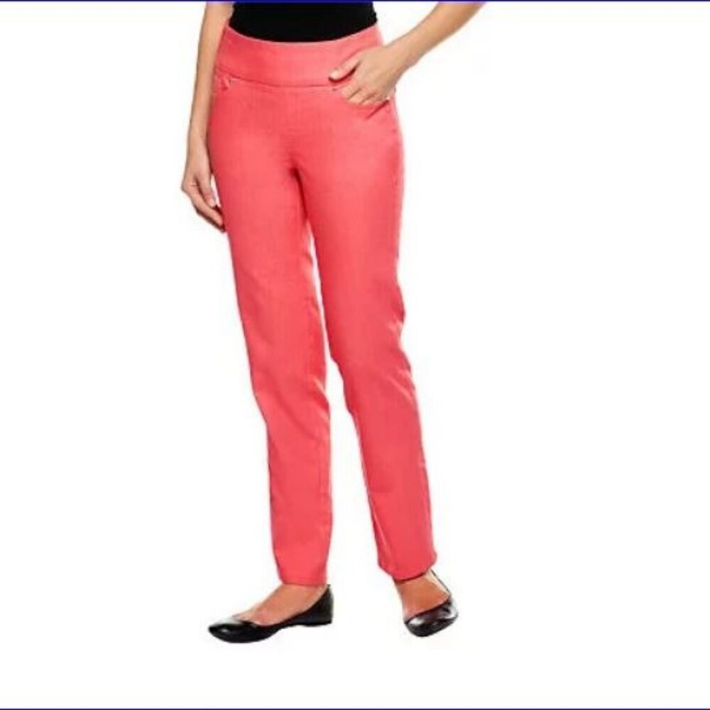 DENIM&CO Regular Perfect Denim Smooth Waist Straight Leg Jeans 16 Coral - Picture 2 of 14